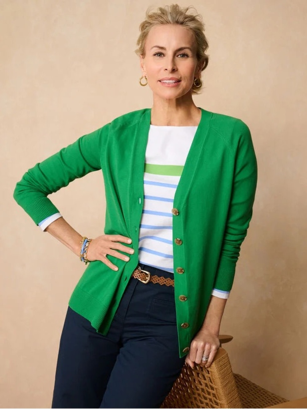 Talbots Bright Green Button-Front Cardigan